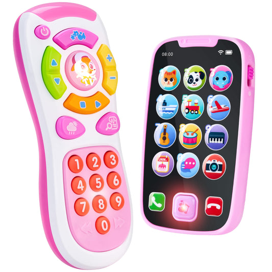 JOYIN Kids Learning Phone and Remote Toy, Pink Smartphone Toys with Music for Infants, Kids