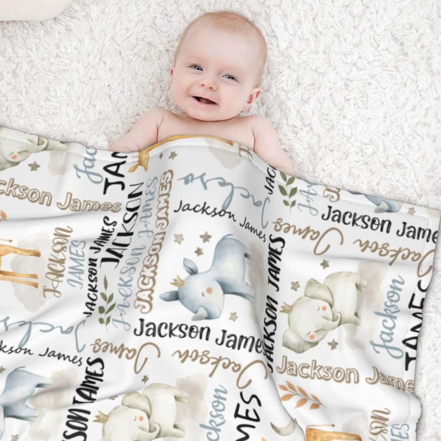 Personalized Safari Animal Swaddle Blanket - Custom Blanks for Boys, Name Blanket for Toddlers & Newborns