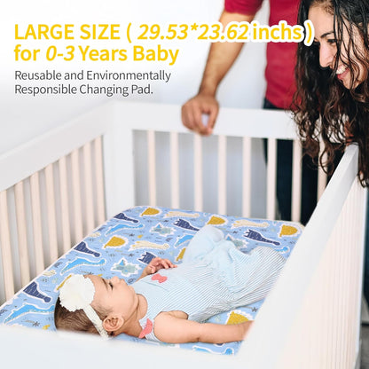 2Pcs Diaper Changing Pads for Baby, Dinosaur Change Mat, 3Layers Waterproof Change Pad Foldable Absorbent Mats for Women, Reusable Incontinence Underpads for Patient 24''x30'' (Colorful Dinosaur)