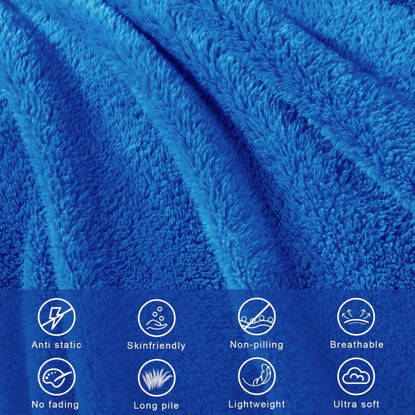 Exclusivo Mezcla Queen Size Flannel Fleece Blanket, Super Soft Velvet Plush Bed Blanket, Fuzzy Cozy and Warm for All Seasons, 90x90 Inches, Cobalt Blue