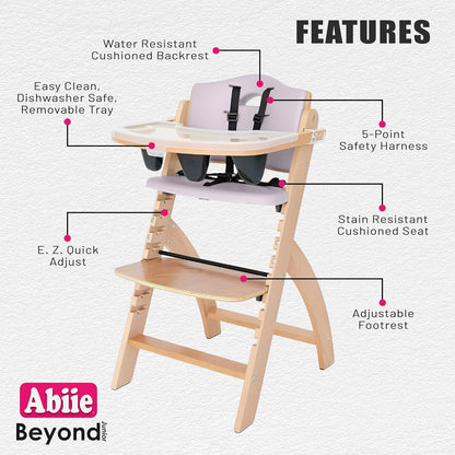 Abiie Beyond Junior Wooden High Chair with Tray - Adjustable and Convertible High Chair for Babies