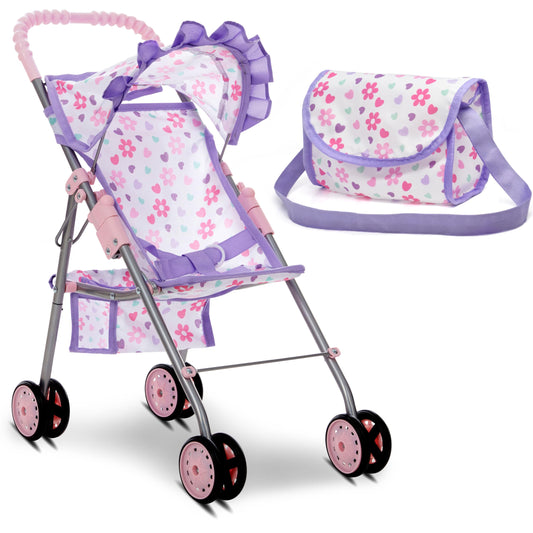 My First Baby Doll Stroller for Kids, Toddler Play Toy Doll Buggy Carriage Foldable with Canopy