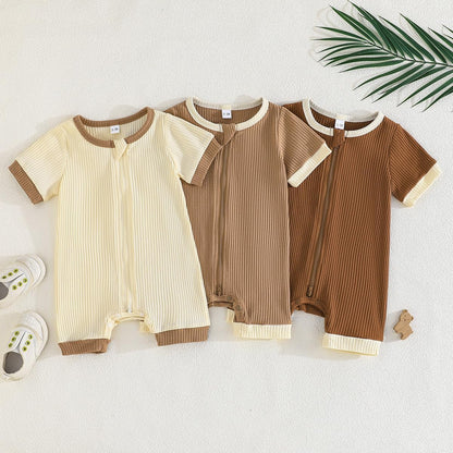 Bafeicao Unisex Baby Boy Girl 2 Pack Rompers Short Sleeve 2 Way Zipper One Piece Jumpsuits Clothes Sets