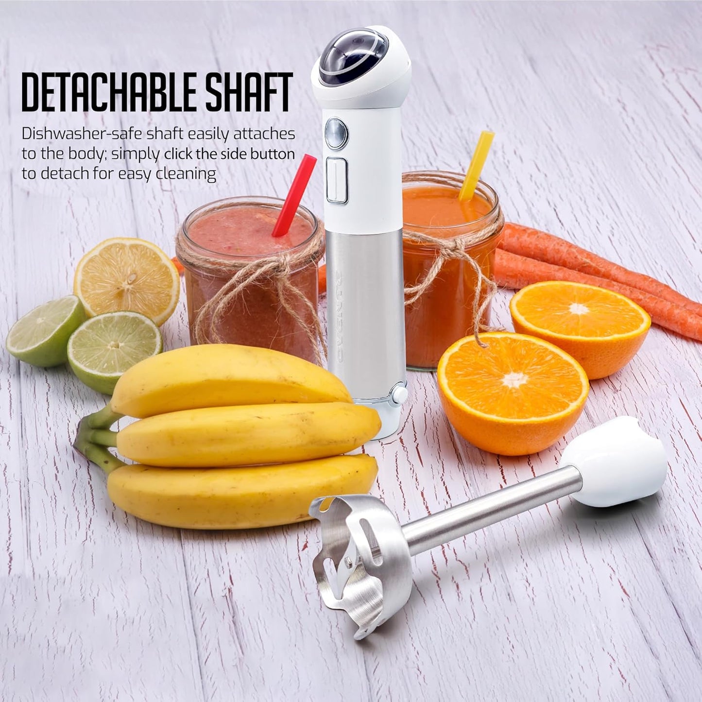 OVENTE Cordless Immersion Hand Blender, 300W Rechargeable Handheld Portable Stick Mixer with Speed