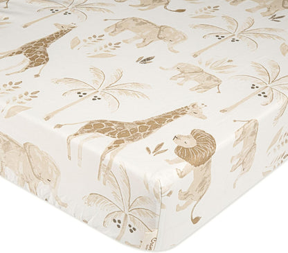 Crane Baby Safari Nursery Decor Crib Sheet, 100% Cotton Fitted Sheet for Standard Mattress 28in X