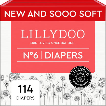 Baby Diapers - Size 6 (29+ lbs), Monthly Supply (114 Count), Leak Protection, Skin-Friendly, Ultrasoft, Perfume- & Chlorine-Free, Hypoallergenic, Dermatologist Tested, Oeko-TEX®