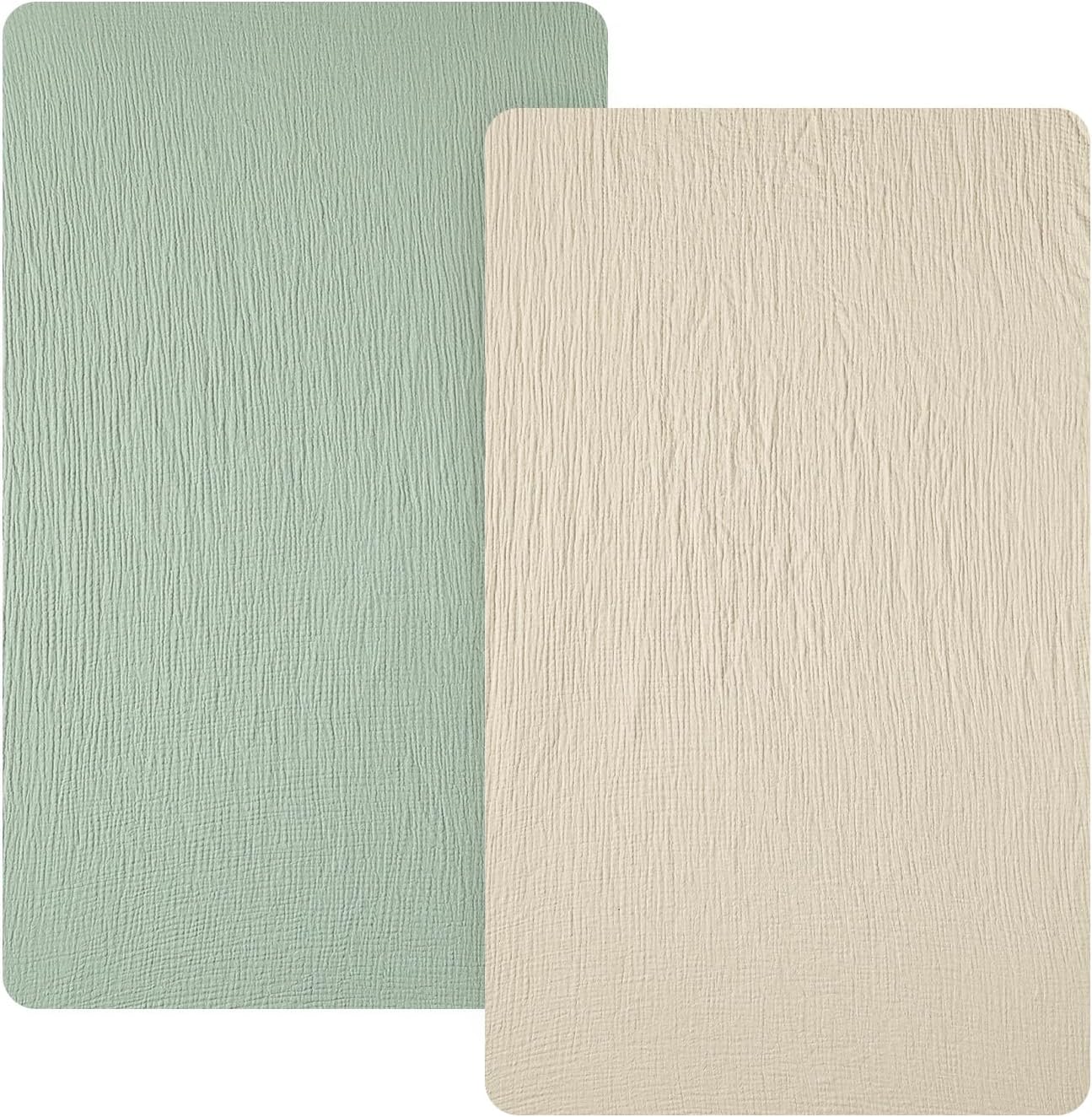 david's kids Muslin Mini Crib Sheets, 2 Pack Cotton Pack N Play Sheets for Boys Girls Neutral, Soft