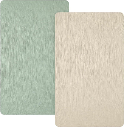 david's kids Muslin Mini Crib Sheets, 2 Pack Cotton Pack N Play Sheets for Boys Girls Neutral, Soft