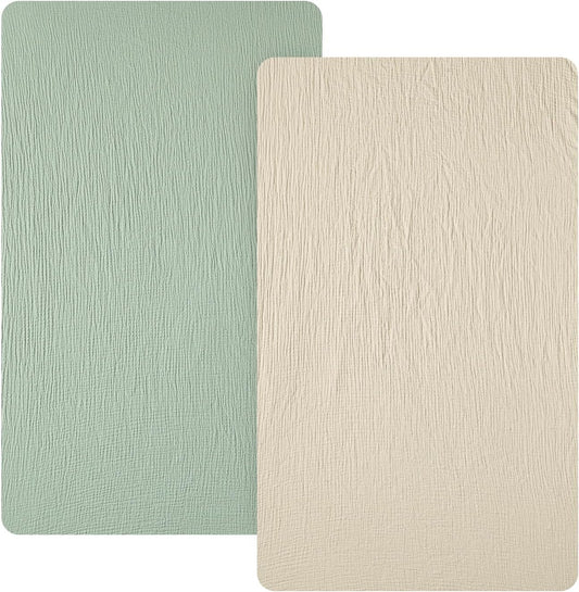 david's kids Muslin Mini Crib Sheets, 2 Pack Cotton Pack N Play Sheets for Boys Girls Neutral, Soft