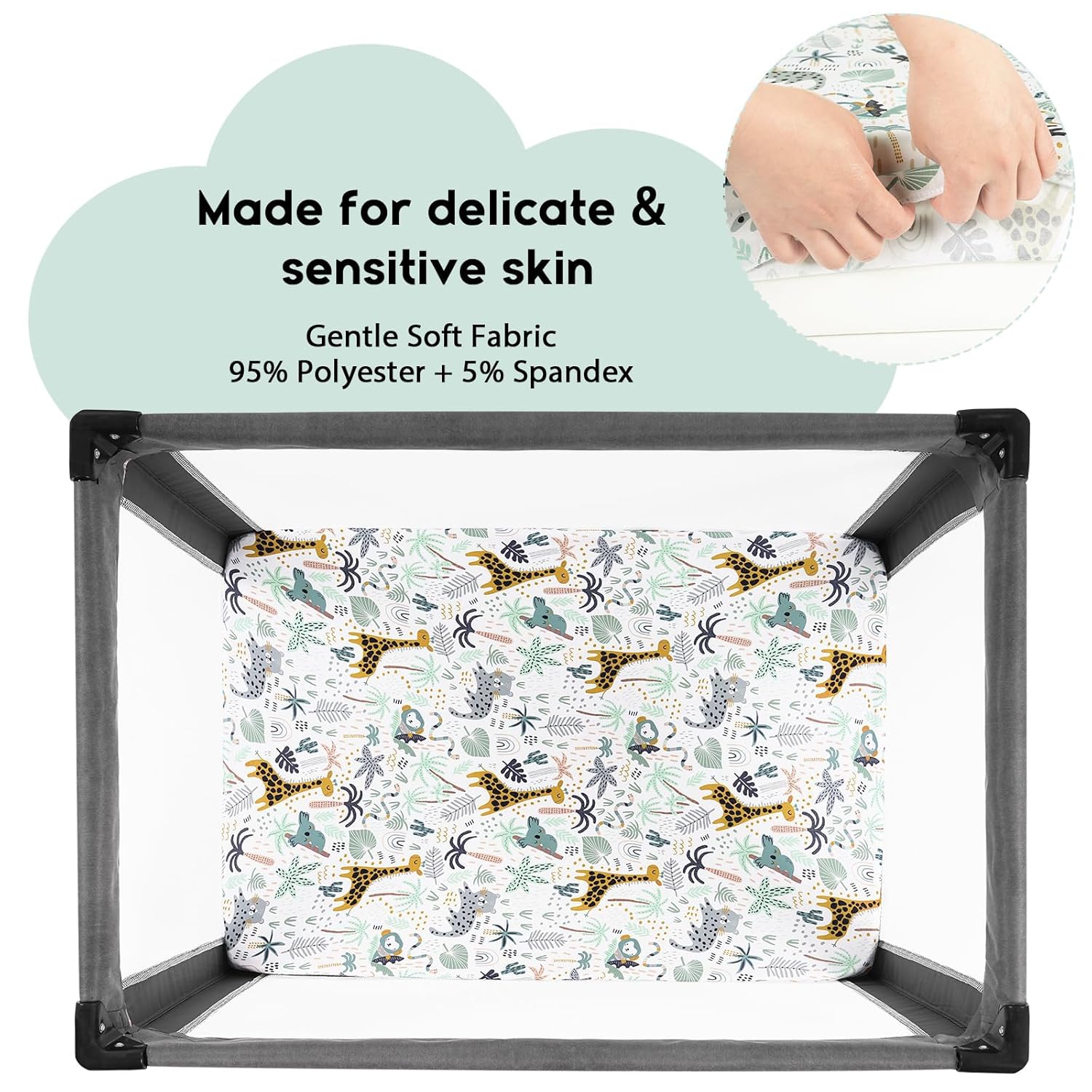 Yoofoss Pack and Play Sheets Fitted, Mini Crib Sheets 2-Pack for Pack N Play Mattress, Stretchy