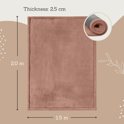 Stylish Coral Velvet Baby Play Mat for Floor 60" x 80" Brown – Soft 1" Thick High-Density Memory Foam Nursery Rug,Kids Rug with Non-Slip Backing for Crawling & Playing, Playroom Rug, Kids Carpet