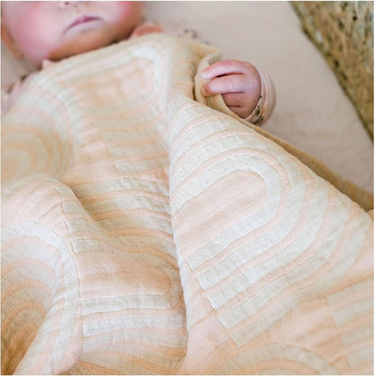 Crane Baby Blanket, Soft Cotton Jacquard Nursery and Stroller Blanket for Boys and Girls, Rainbow