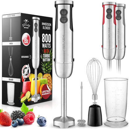 Zulay 4-in-1 Immersion Stick Mixer Hand Blender - 800 Watts, 12 Speeds, 5-ft Power Electric Cord