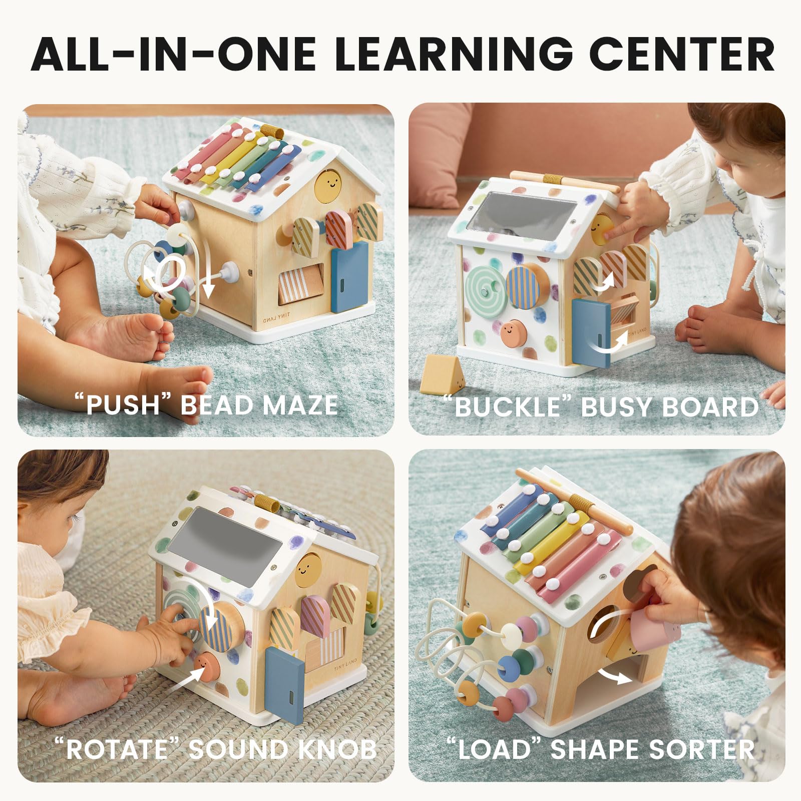 Tiny Land 9-in-1 Wooden Activity Cube, Educational Toy for Toddlers