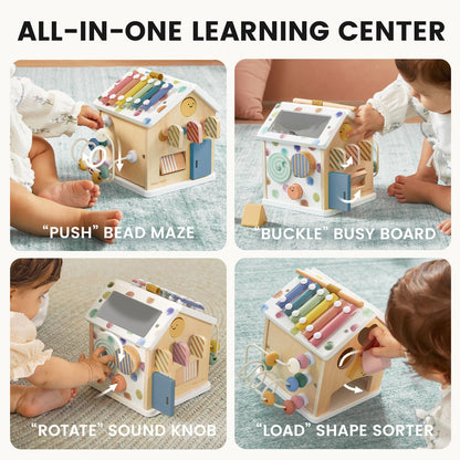 Tiny Land 9-in-1 Wooden Activity Cube, Educational Toy for Toddlers