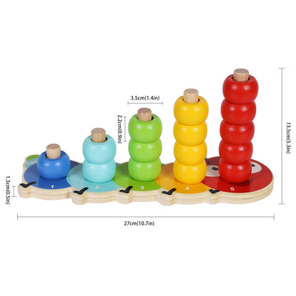 TOWO Wooden Stacking Rings Toy, Caterpillar Counting Ring Stacker