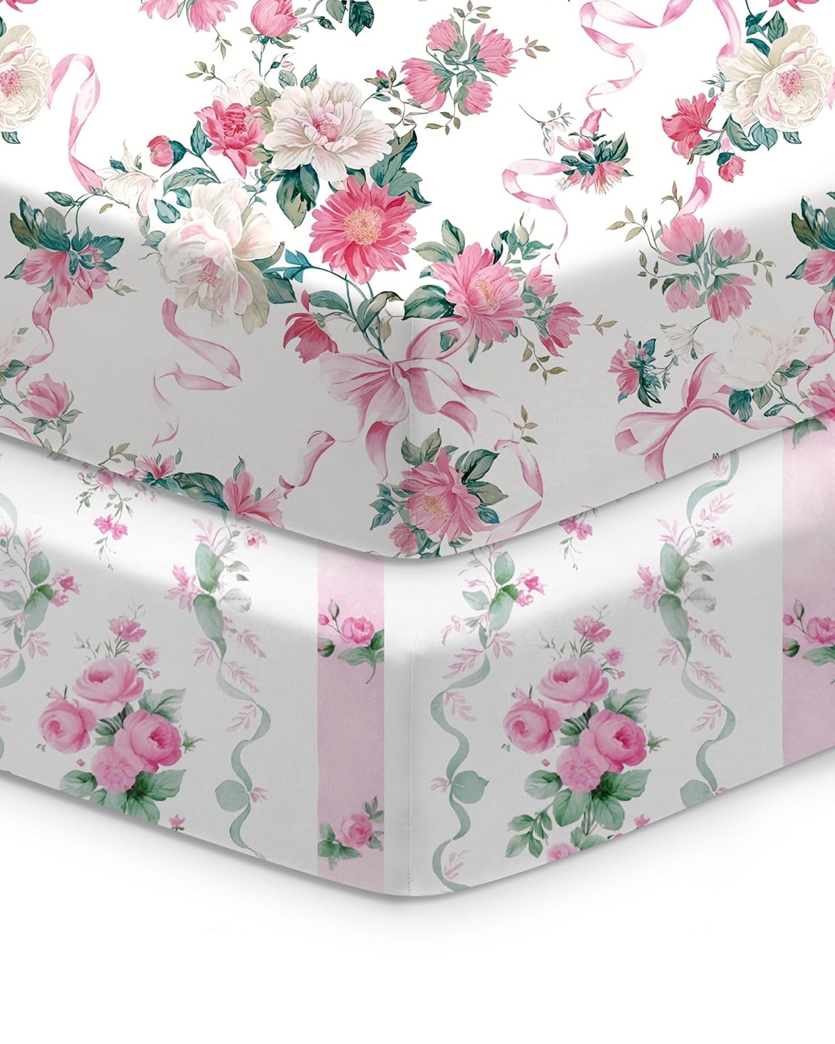 Baby Crib Sheets for Standard Crib Mattress - Pink Roses Pattern, Breathable and Soft, Safe and