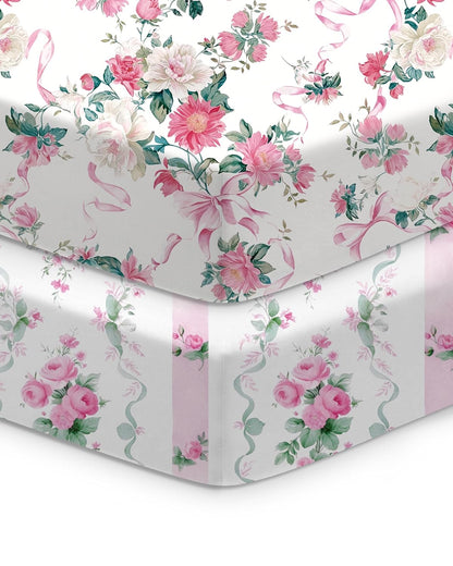 Baby Crib Sheets for Standard Crib Mattress - Pink Roses Pattern, Breathable and Soft, Safe and