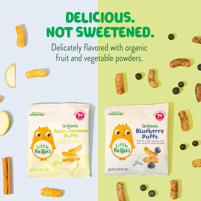 Little Bellies Organic Puffs Variety Pack, Blueberry & Apple and Cinnamon (Pack of 18)