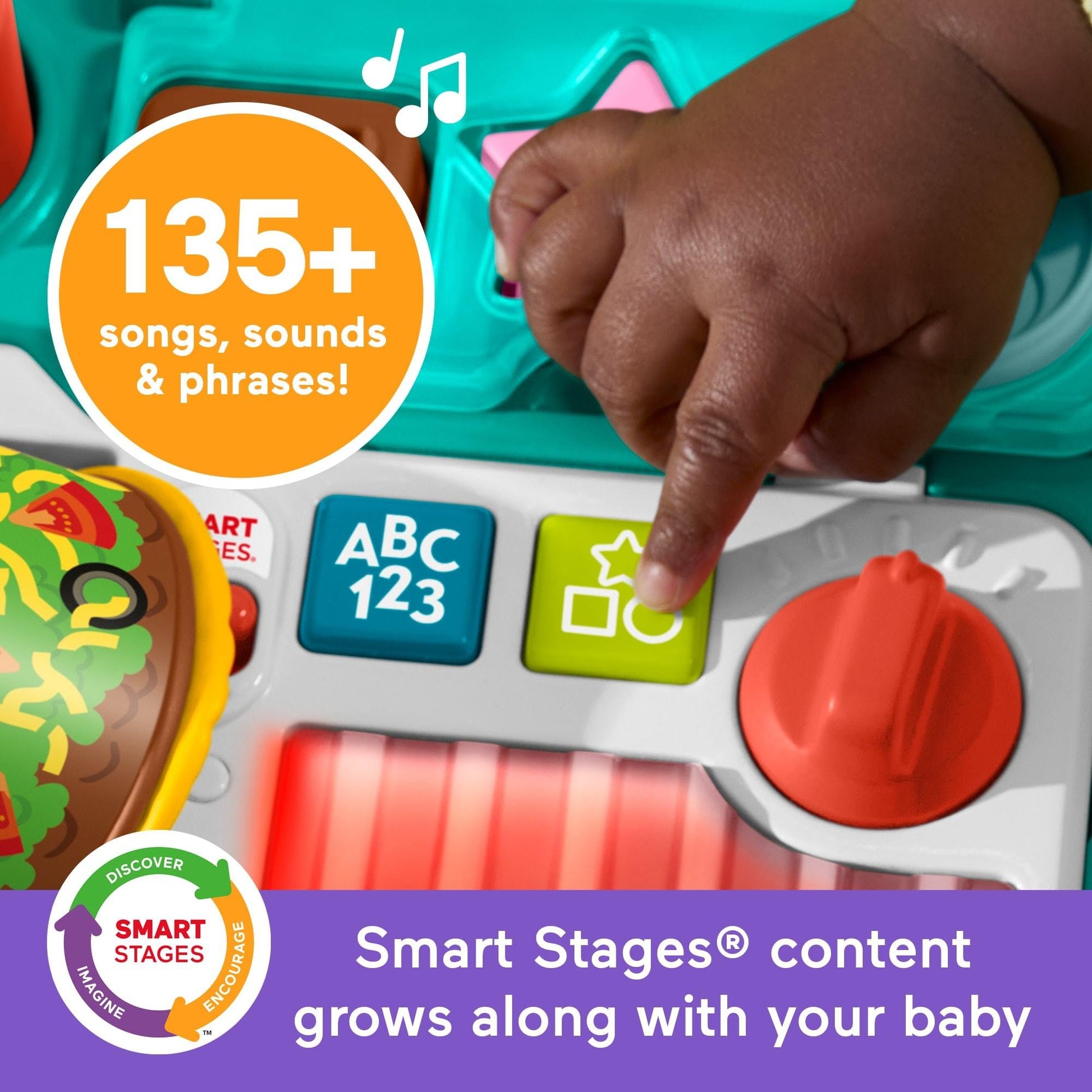 Fisher-Price Baby Push Toy 4-in-1 Snack Cart Walker Learning Activity, 14 Pieces for Pretend Play
