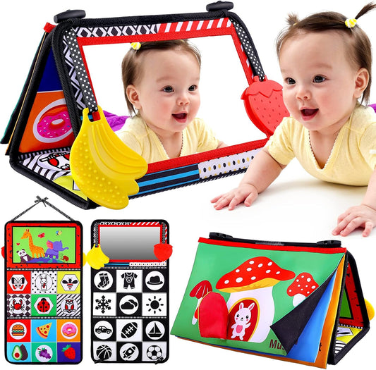 Baby Mirror Tummy Time Toys 0-3 3-6 Months Sensory Crinkle Baby Books Black and White High Contrast Baby Toys for Newborn Infant Montessori Car Seat Toys 0-6 Month Boy Girl Easter Basket Stuffers Gift