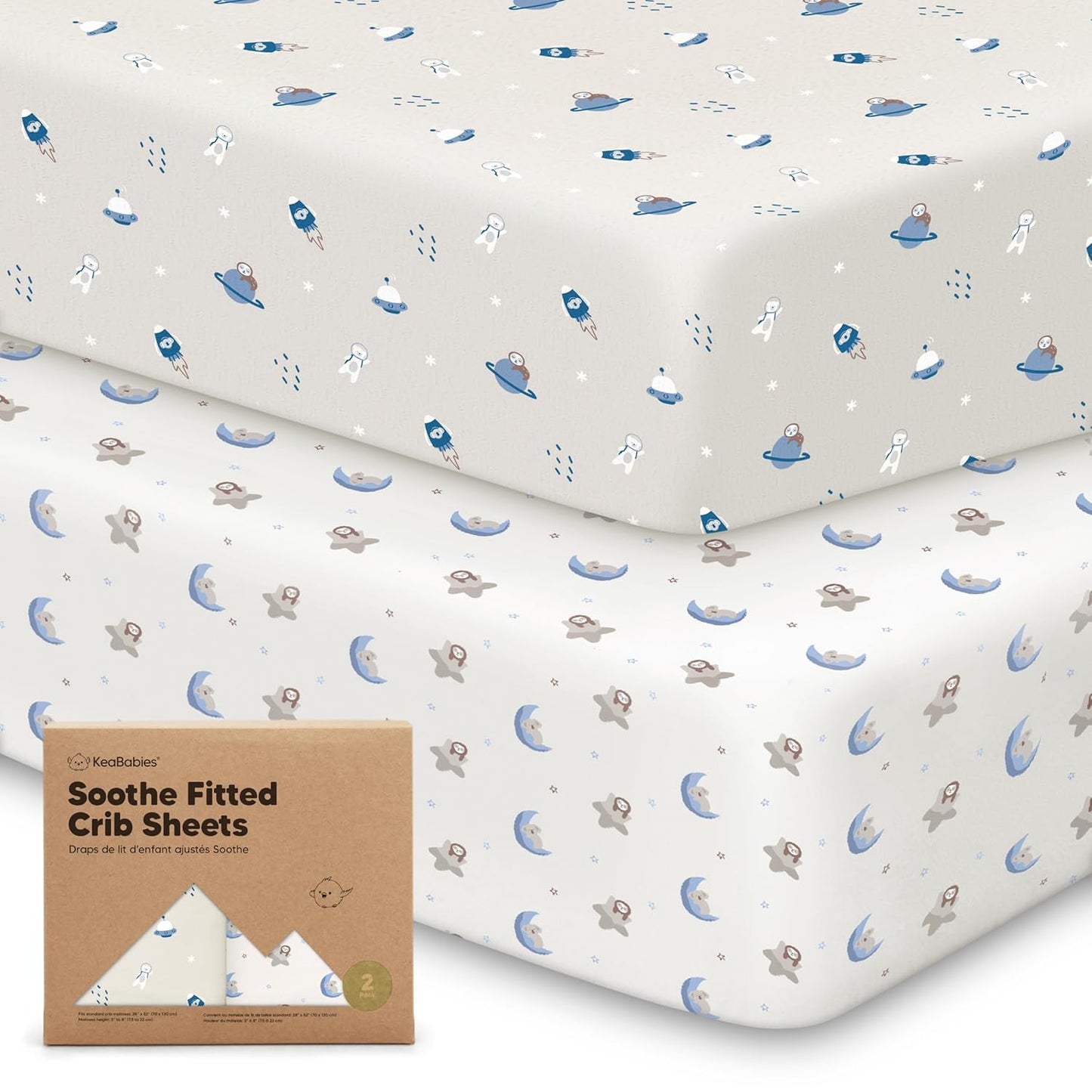 KeaBabies 2-Pack Organic Crib Sheets for Boys, Girls - 52x28 Fitted Crib Mattress Sheet Neutral