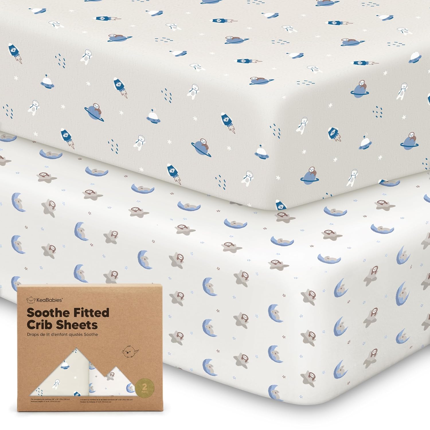 KeaBabies 2-Pack Organic Crib Sheets for Boys, Girls - 52x28 Fitted Crib Mattress Sheet Neutral