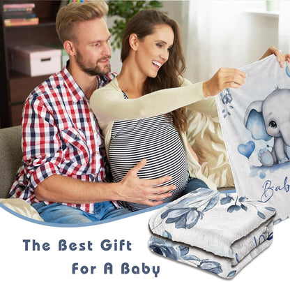Personalized Baby Blanket for Boy Girl Newborn Custom Elephant Blanket with Name Customized Gifts for Baby Shower Birthday Christmas