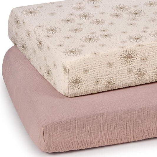lulumoon Mini Crib Sheets Muslin: Soft Cotton Fitted Mini Crib Mattress Sheets for Boys and Girls