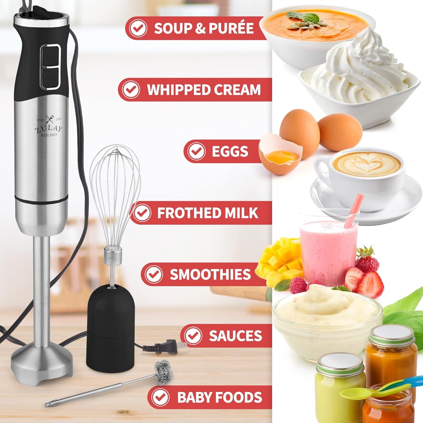 Zulay Immersion Blender Handheld - Durable Stick Blender With Ultra-Sharp Stainless Steel Blades