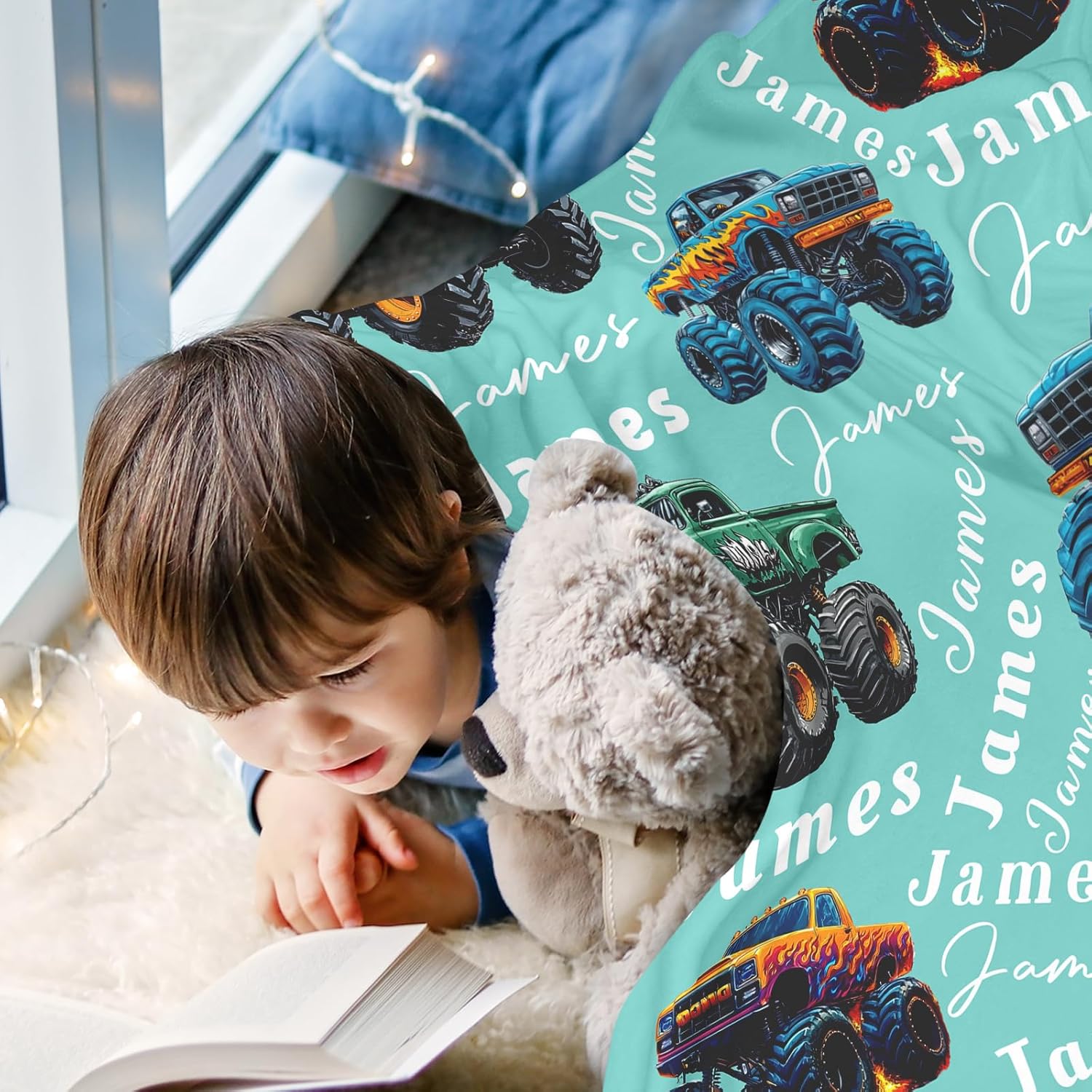 Ship Next Day, Personalized Truck Blanket - Printed in USA, Custom Name Blankets for Kids with Big