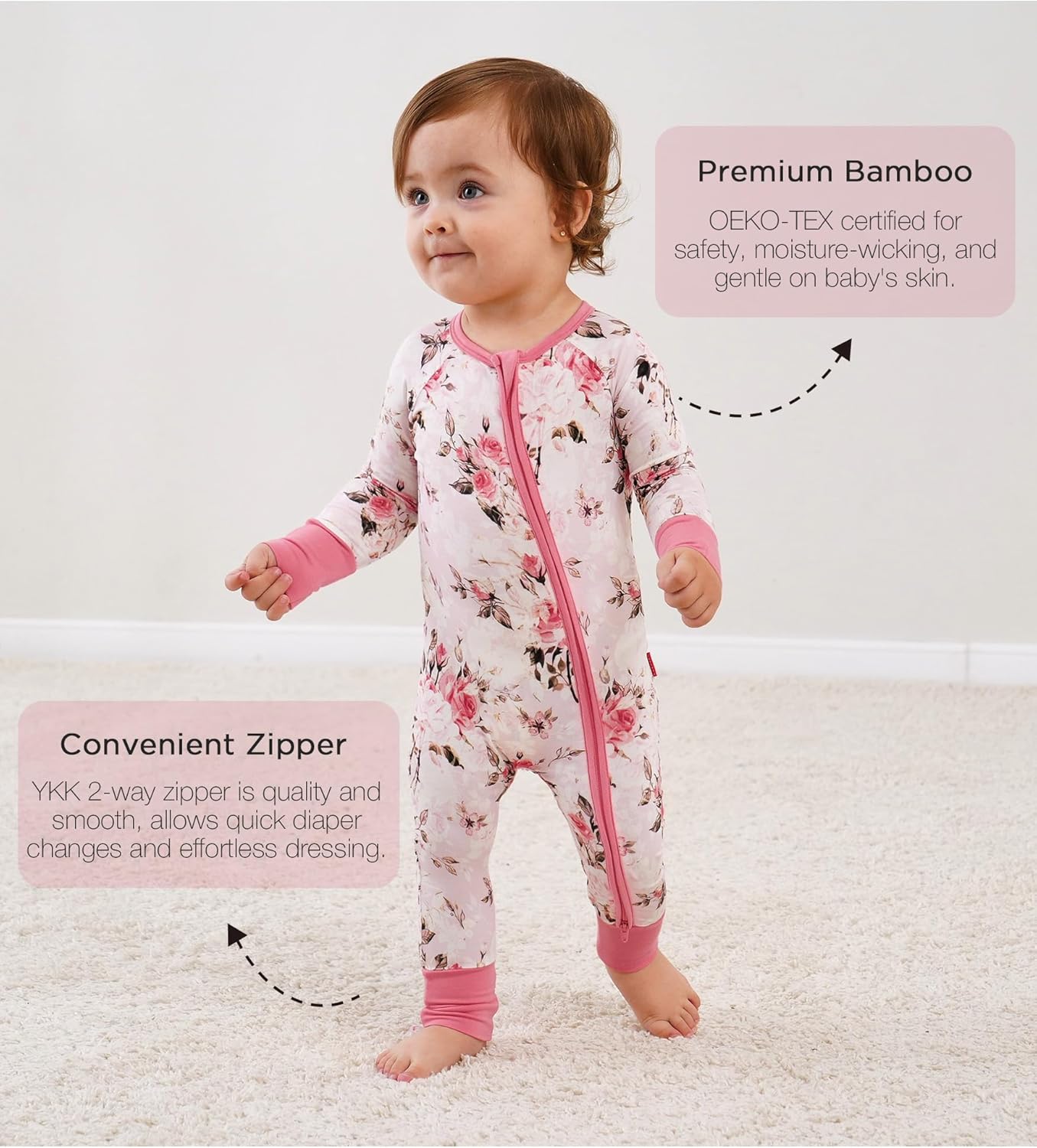 Baby One-Piece Romper Footless Bamboo Viscose Pajamas Sleepers for Baby Boys and Girls