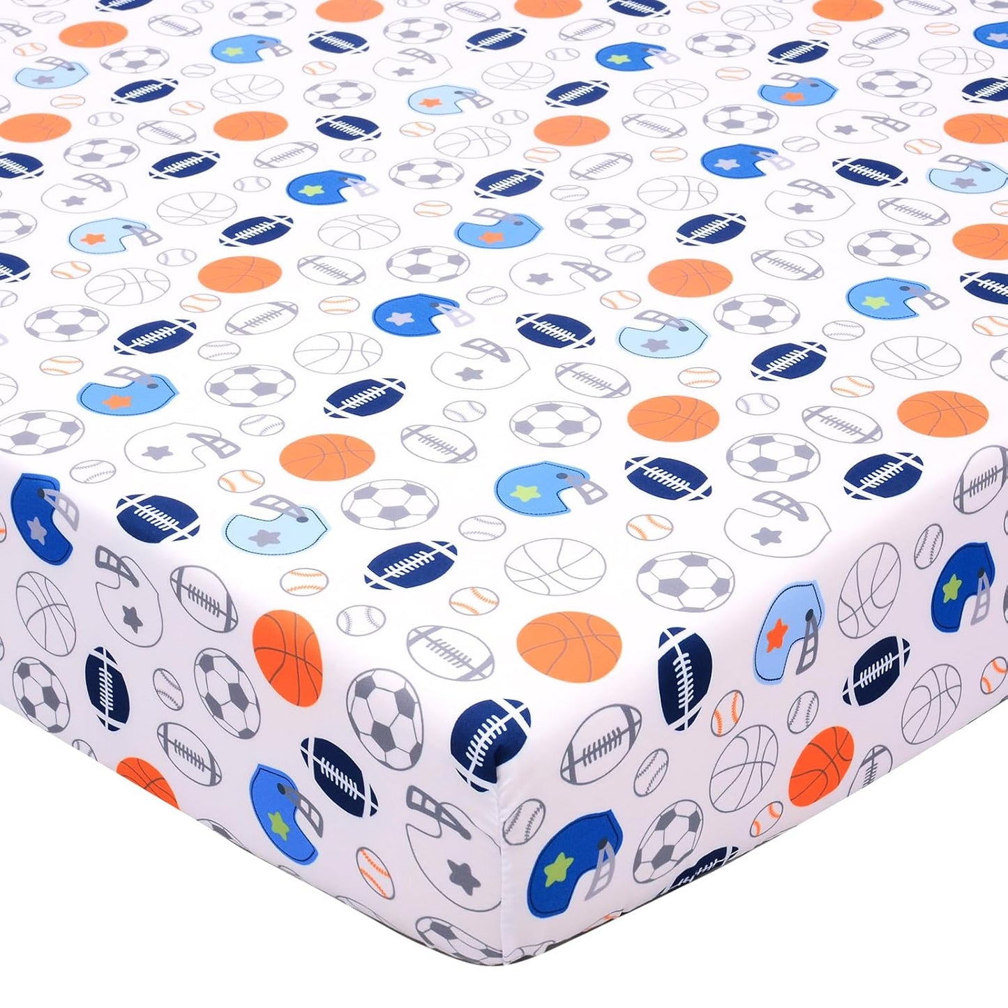 Crib Sheet - 1 Pack Sports Theme Nursery Bedding Sheet - Footballs Printed Standard Size Infant Bed