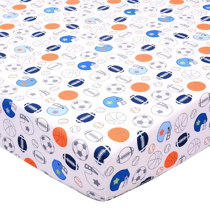 Crib Sheet - 1 Pack Sports Theme Nursery Bedding Sheet - Footballs Printed Standard Size Infant Bed