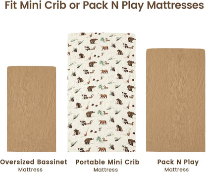 david's kids Muslin Mini Crib Sheets, 2 Pack Cotton Pack N Play Sheets for Boys Girls Neutral, Soft