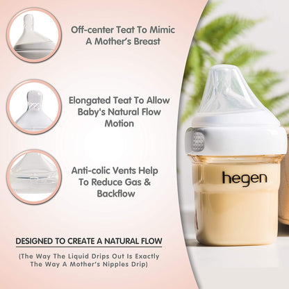 hegen Baby Bottles - Anti Colic Baby Bottles Wide Neck - Breastfeeding System 5 oz with Slow Flow