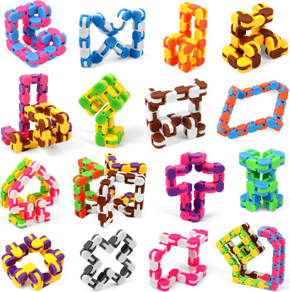 68 Pack 24 Links Wacky Tracks Snap and Click Fidget Toys,Fidget Snake Toy for Party Favors,Plastic Chains Finger Sensory Toys,Stress Relief Toys for Kids
