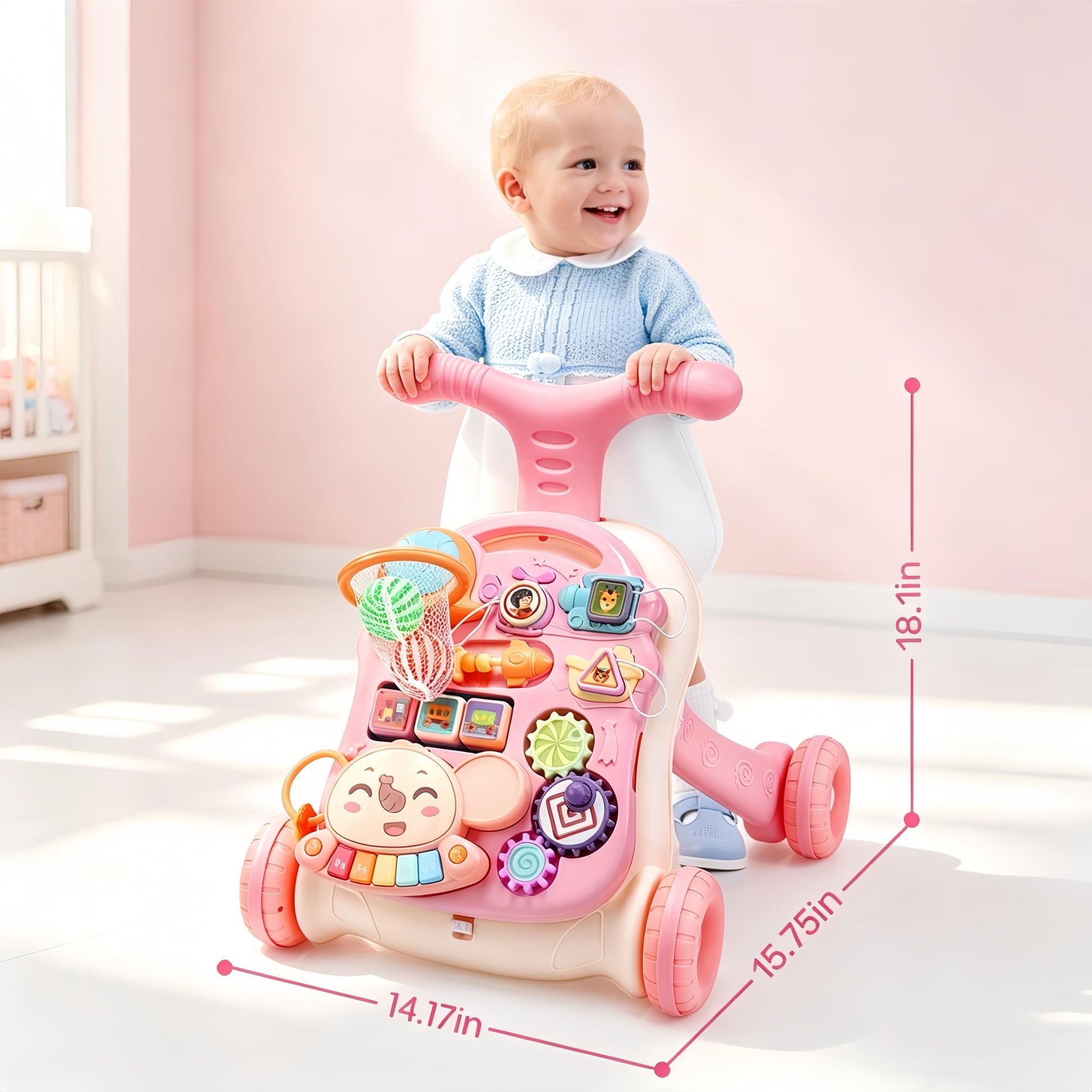 CUTE STONE 2-in-1 Baby Walker for Girls, Toddlers Learning Walker, Early Educational Push Walking