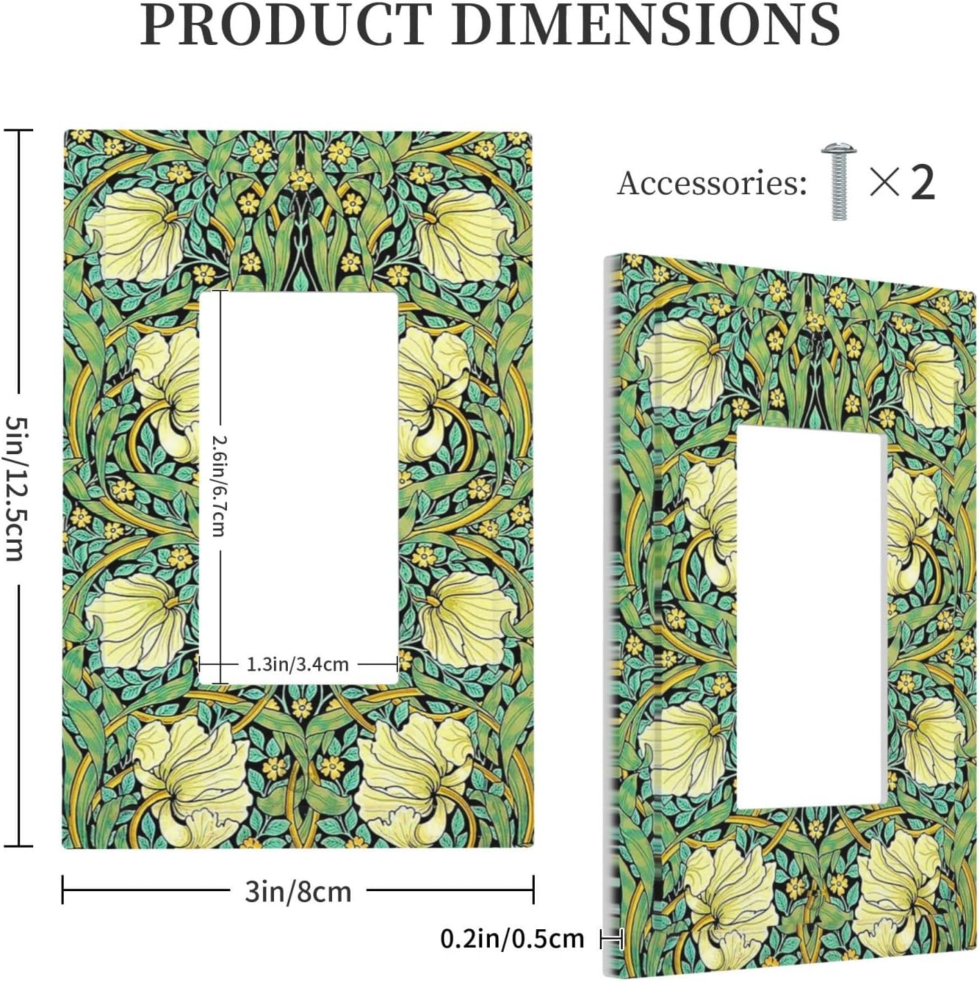 Decorative Outlet Covers William Morris Vintage Floral Yellow Flowers Green Leaf 1 Gang Single Rocker Light Switch Cover Plate Wall Plates GFCI Faceplate for Bedroom living Room Decor