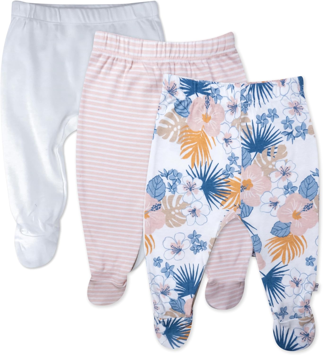 HonestBaby 3-pack Footed Pants Roomy Fit Pull on Bottoms 100% Organic Cotton for Infant Baby Boys, Girls, Unisex