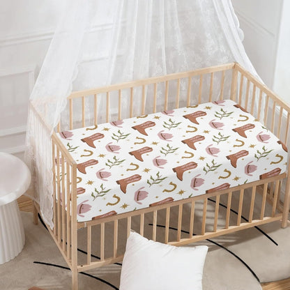 Western Pattern Design Fitted Crib Sheet Cowboy Style Baby Crib Sheet Fit Standard Crib and Toddler Mattress,Crib Mattress Sheets for Boys Girls 28"x52"