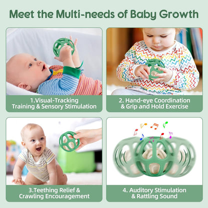 MCGMITT Baby Montessori Sensory Toys for 0-6 6-12 Months, Easy Grasp Food Grade Stretchy Silicone Baby Teether Teething Rattle Toys, BPA-Free Infant Teether Ball Chew Rattle Toys Shower Gifts