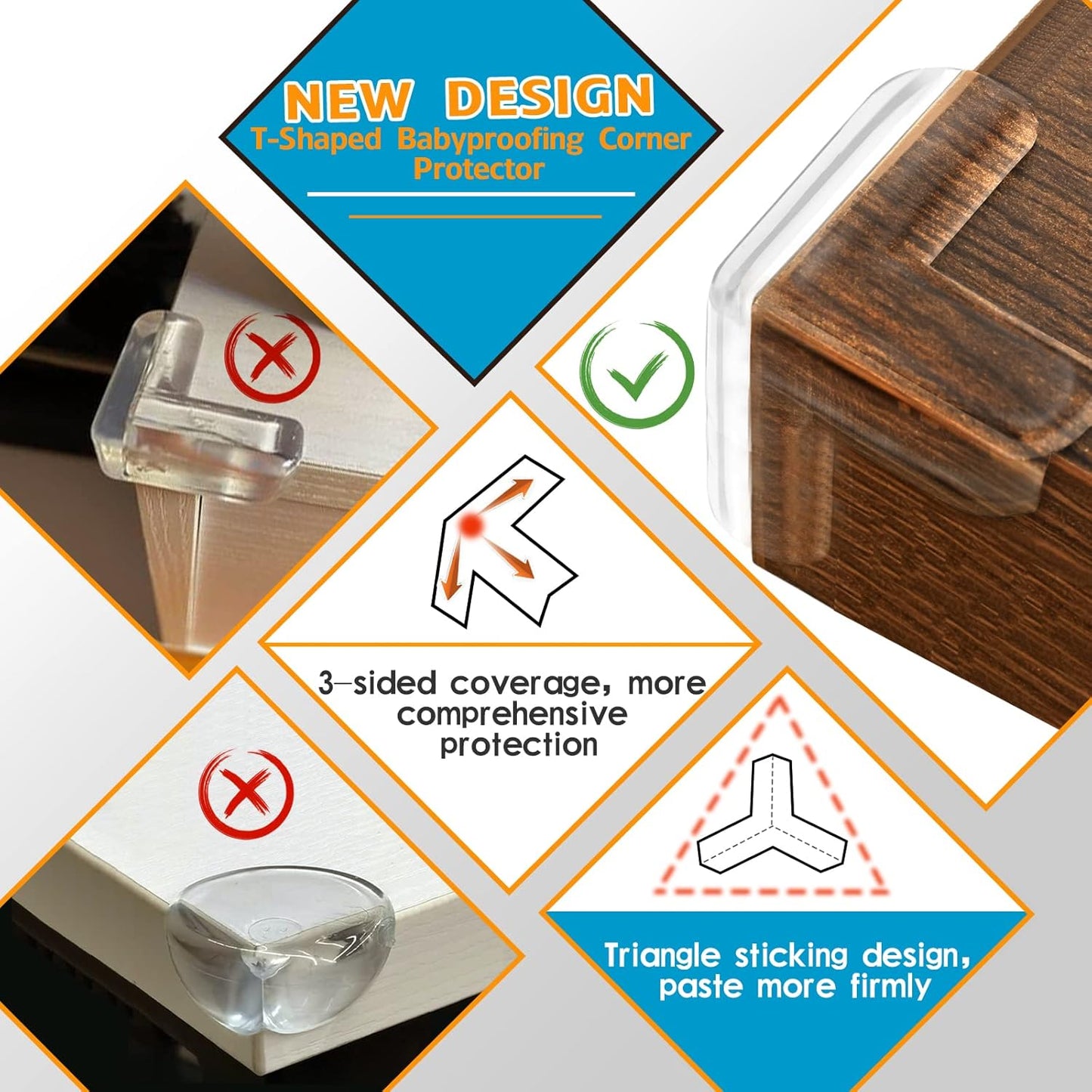20 Pack Corner Protectors, Clear Corner Guards Table Edge Protectors, Baby Safety Corner Bumpers Covers, Furniture & Sharp Corner Baby Proofing, T-Shaped
