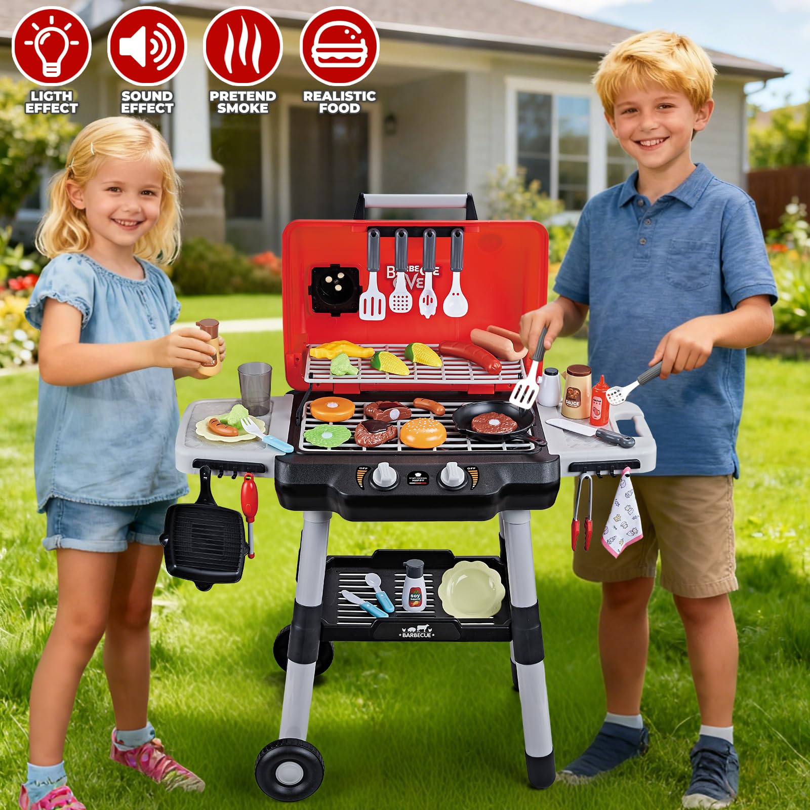 Shemira Kids Play Kitchen Toys, Kids BBQ Grill Playset, Play Grill Toys
