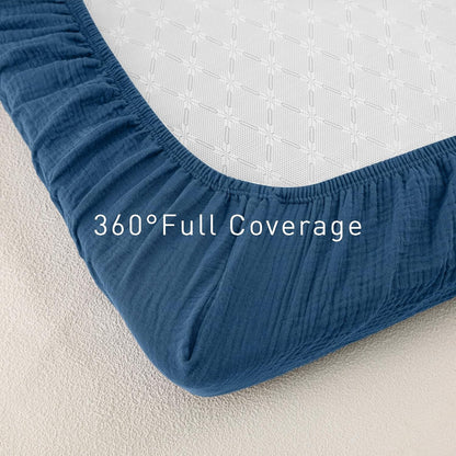 Gllquen Baby Muslin Mini Crib Sheets 3 Pack, Breathable Pack and Play Sheets Fitted Soft Cozy Cotton Pack N Play Sheets for Baby Boy Girls, Universal Fitted Mini Crib Mattresses 38"x26" (Blue)