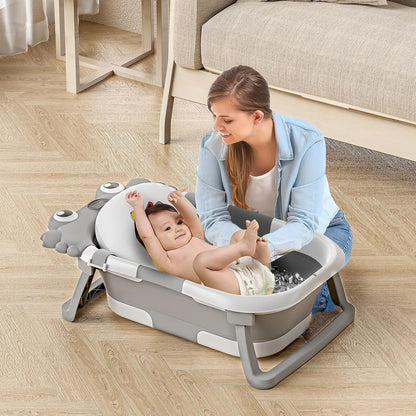 Collapsible Baby Bathtub for Newborns to Toddler with Real-time Temp Monitor & Floating