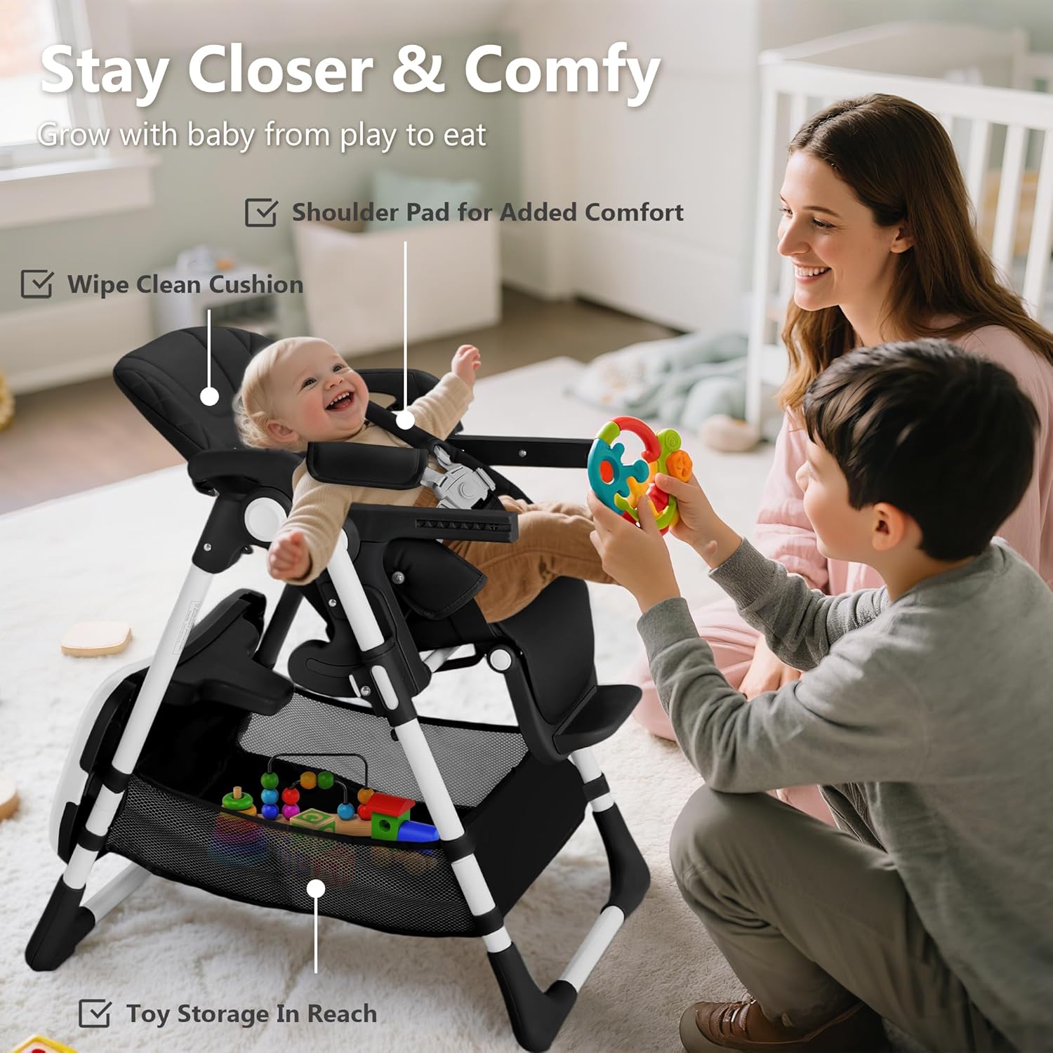 Kinder King Convertible Baby High Chair, Adjustable Feeding Chair for Babies and Toddlers with
