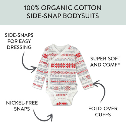HonestBaby unisex-baby 3-pack Long Sleeve Side-snap Kimono Bodysuits Organic Cotton for Infant Baby Boys, Girls, Unisex