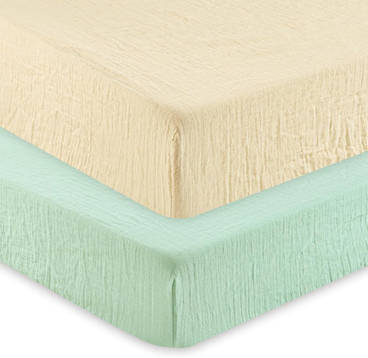 david's kids Muslin Crib Sheets for Boys Girls, 2 Pack 100% Cotton Soft Breathable Fitted Baby