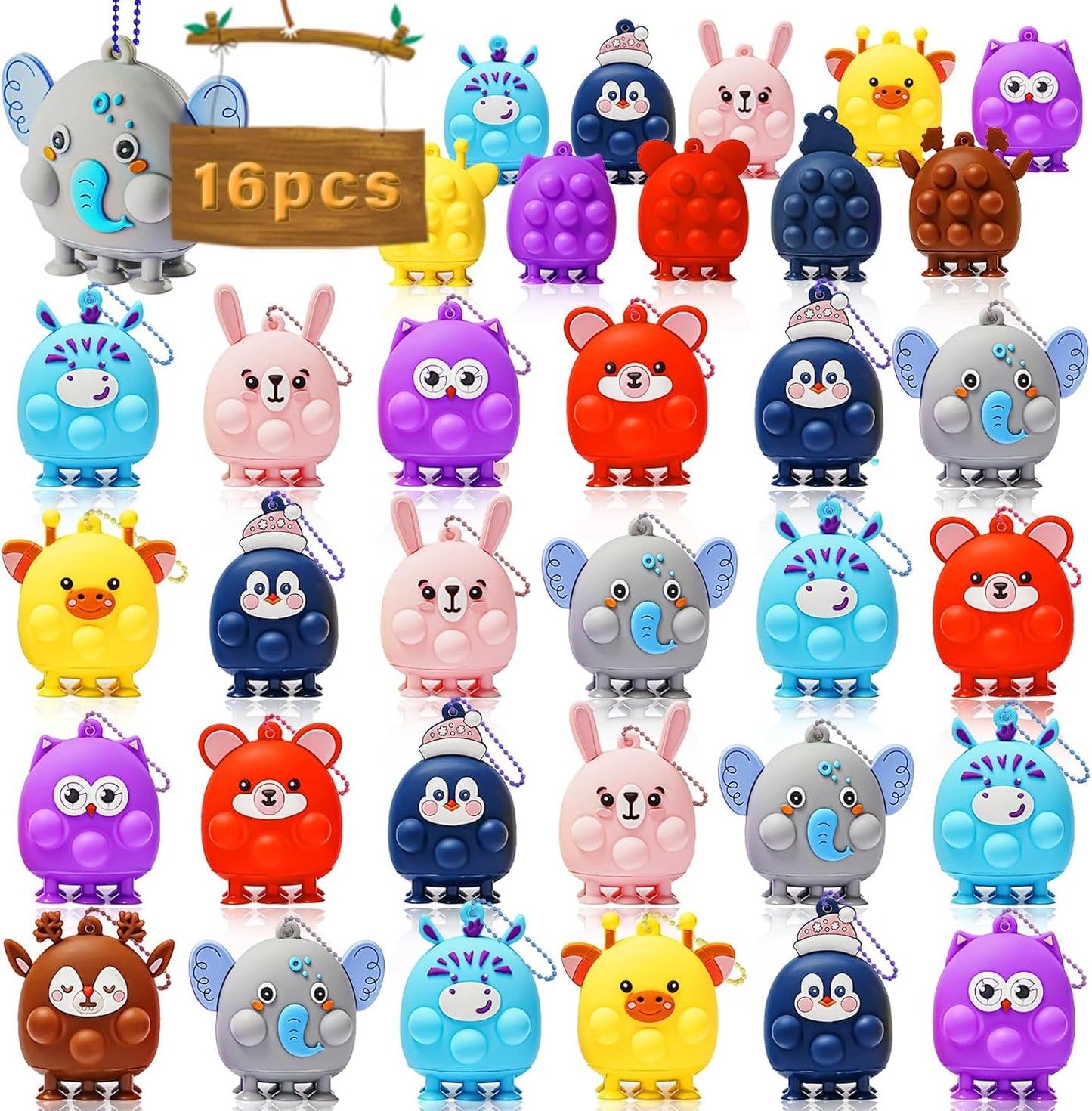 16 Pcs Party Favors for Kids, 3D Animal Pop Fidget Toys Bulk, Sensory Bath Suction Toys for Toddlers, Carnival Treasure Classroom Prizes Box Toys, Fidget Stocking Stuffers Birthday Party Gifts